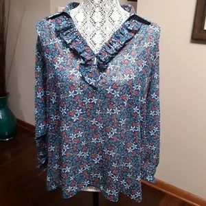 Gerad Darel blue floral print blouse, Size 6